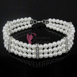 Colier  elegant AS16MM Argintiu cu perle Albe din 3 siraguri